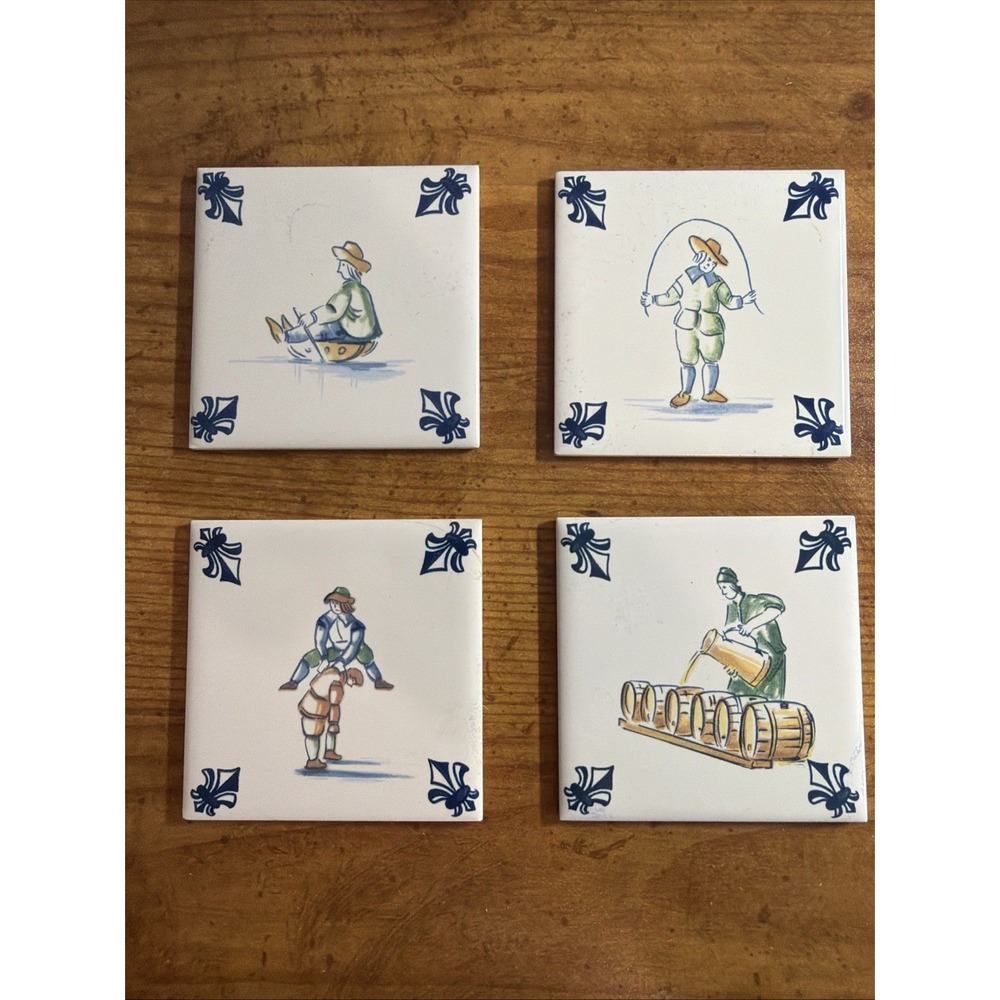 KLM Business Class Dutch Delft Blue Collectible Tiles/Coaster Set‎ 3" x 3"